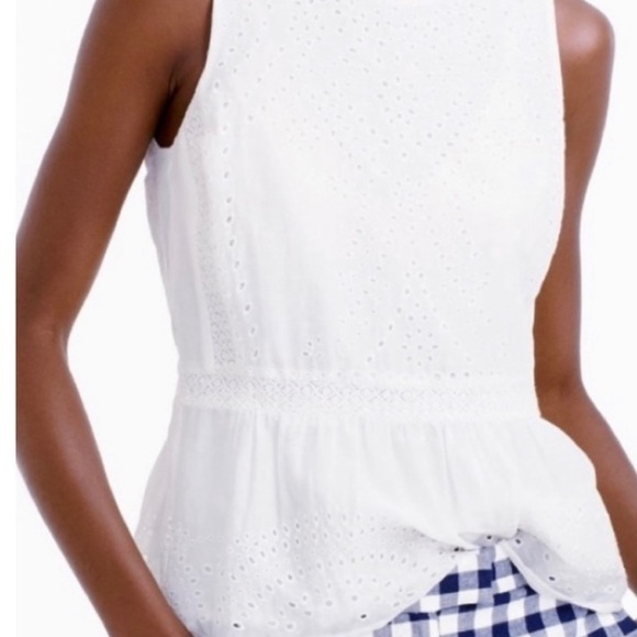 NWT Black Sleeveless Eyelet Peplum Blouse by J.Crew Size 00 Cotton & Silk - Picture 6 of 7